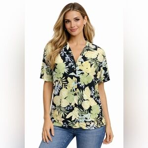 Rafaella Y2K Vintage Tropical Floral Resort Button Up Shirt
